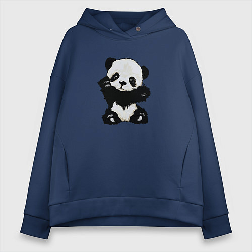 Женское худи оверсайз Cute Baby Panda / Тёмно-синий – фото 1