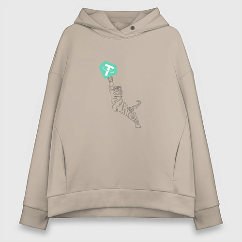 Женское худи оверсайз Криптовалюта Тетхер и тигр / Миндальный – фото 1