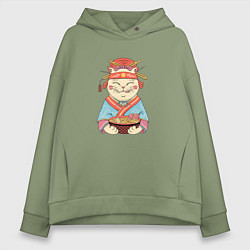 Толстовка оверсайз женская Geisha Neko Ramen, цвет: авокадо