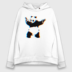 Толстовка оверсайз женская Banksy Panda with guns - Бэнкси, цвет: белый