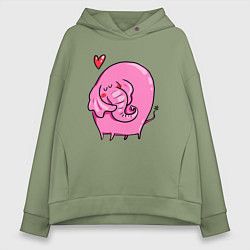 Толстовка оверсайз женская Влюбленный розовый слон, цвет: авокадо