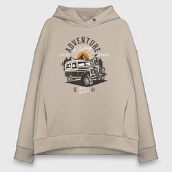 Толстовка оверсайз женская Путешествие на джипе, цвет: миндальный