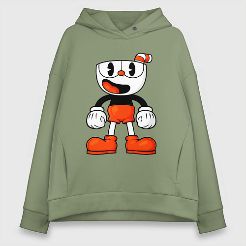 Женское худи оверсайз Cuphead красная чашечка / Авокадо – фото 1