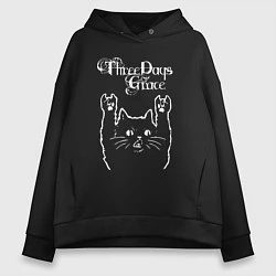 Толстовка оверсайз женская Three Days Grace Рок кот, цвет: черный