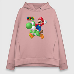 Толстовка оверсайз женская Mario and Yoshi Super Mario, цвет: пыльно-розовый