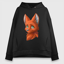 Толстовка оверсайз женская Милая лисичка Cute fox, цвет: черный