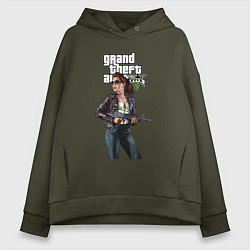Толстовка оверсайз женская GTA 5 Girl weapon, цвет: хаки