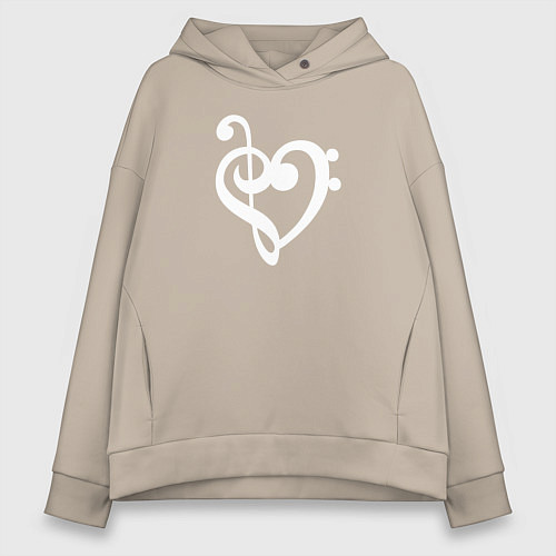 Женское худи оверсайз Сердце Скрипичный и Басовый Ключи / Миндальный – фото 1