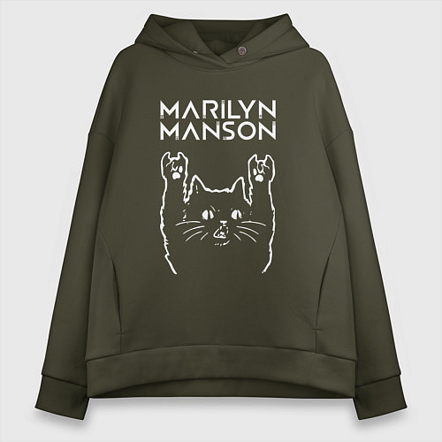 Женское худи оверсайз Marilyn Manson Рок кот / Хаки – фото 1