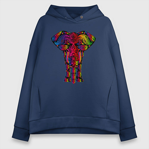 Женское худи оверсайз Психоделически раскрашенный слон / Тёмно-синий – фото 1