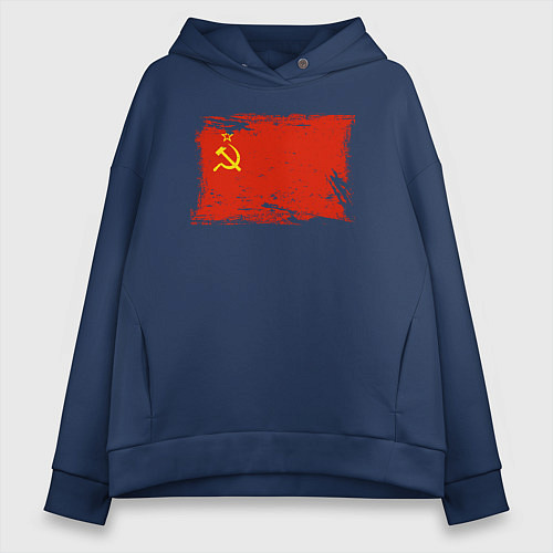 Женское худи оверсайз Рваный флаг СССР / Тёмно-синий – фото 1