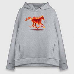 Толстовка оверсайз женская Fire horse огненная лошадь, цвет: меланж