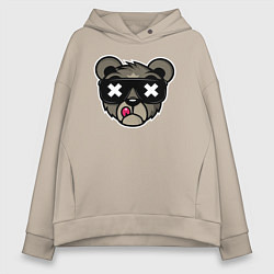 Толстовка оверсайз женская Мишка в очках, цвет: миндальный