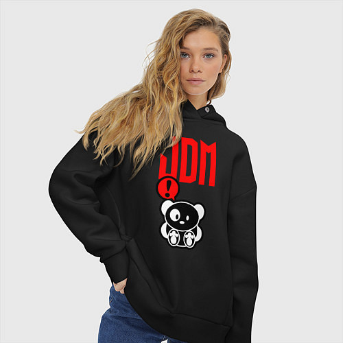 Женское худи оверсайз JDM Panda Japan Bear / Черный – фото 3