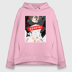 Толстовка оверсайз женская Девушка и надпись Senpai Ahegao, цвет: светло-розовый