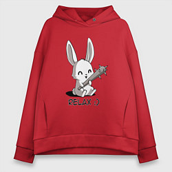 Толстовка оверсайз женская Милый зайчик с дубинкой, цвет: красный