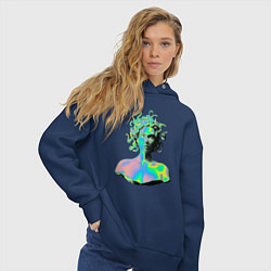 Толстовка оверсайз женская Gorgon Medusa Vaporwave Neon, цвет: тёмно-синий — фото 2