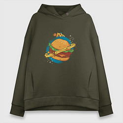 Толстовка оверсайз женская Бургер Планета Planet Burger, цвет: хаки