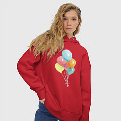 Толстовка оверсайз женская Акварельные воздушные шары, цвет: красный — фото 2