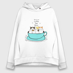 Толстовка оверсайз женская ВРЕМЯ КОФЕ МЯУ COFFEE TIME MEOW, цвет: белый