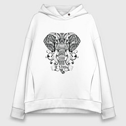 Толстовка оверсайз женская Слон в стиле Мандала Mandala Elephant Be Strong, цвет: белый