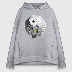 Толстовка оверсайз женская Инь Янь по совиному, цвет: меланж