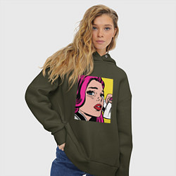 Толстовка оверсайз женская Девушка в стиле ПОП Арт Girl Pop Art, цвет: хаки — фото 2