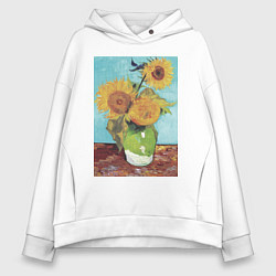 Толстовка оверсайз женская Vase with Three Sunflowers Подсолнухи, цвет: белый