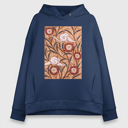 Женское худи оверсайз Samarkande Art Nouveau Flower Pattern Цветочный ор / Тёмно-синий – фото 1