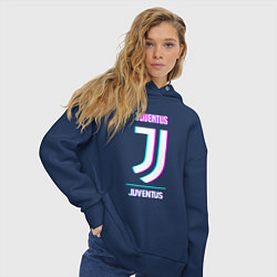 Толстовка оверсайз женская Juventus FC в стиле Glitch, цвет: тёмно-синий — фото 2
