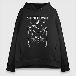 Толстовка оверсайз женская Shinedown Рок кот, цвет: черный