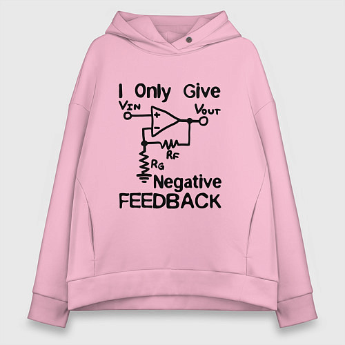 Женское худи оверсайз Инженер - I only give negative feedback / Светло-розовый – фото 1