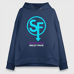 Толстовка оверсайз женская Символ Sally Face в неоновых цветах, цвет: тёмно-синий