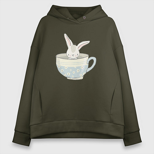 Женское худи оверсайз Кролик в чашке / Хаки – фото 1