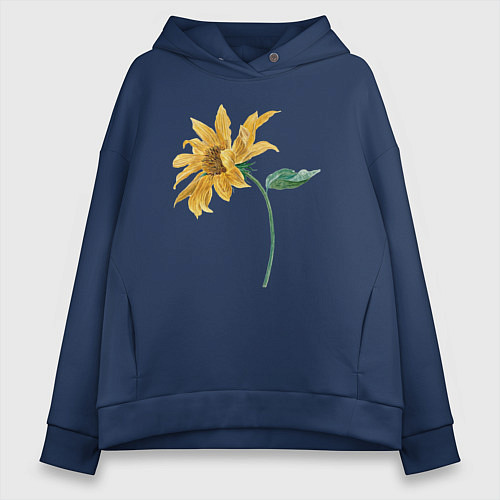 Женское худи оверсайз Branch With a Sunflower Подсолнух / Тёмно-синий – фото 1