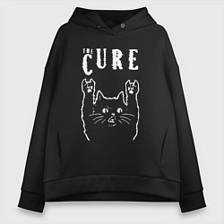 Толстовка оверсайз женская The Cure рок кот, цвет: черный