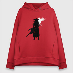 Толстовка оверсайз женская Самурай и белая луна, цвет: красный