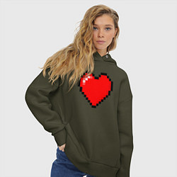 Толстовка оверсайз женская Пиксельное сердце-здоровье - Красный, цвет: хаки — фото 2