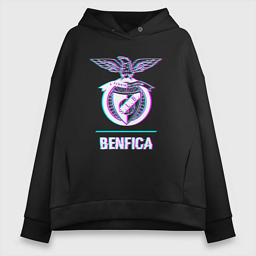 Женское худи оверсайз Benfica FC в стиле glitch / Черный – фото 1