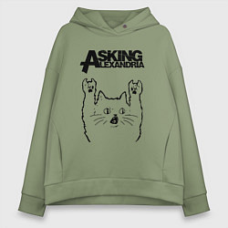 Толстовка оверсайз женская Asking Alexandria - rock cat, цвет: авокадо