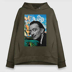 Толстовка оверсайз женская Сальвадор Дали портрет с Бабочками, цвет: хаки