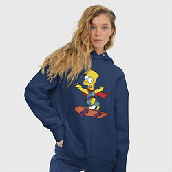 Толстовка оверсайз женская Барт Симпсон - крутой скейтер, цвет: тёмно-синий — фото 2