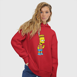 Толстовка оверсайз женская Барт Симпсон - индеец, цвет: красный — фото 2