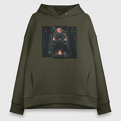 Толстовка оверсайз женская Оранжевая луна и медведь шаман, цвет: хаки