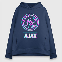Толстовка оверсайз женская Ajax FC в стиле glitch, цвет: тёмно-синий