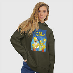 Толстовка оверсайз женская Семейка Симпсонов - Гомер, Мардж и их отпрыски, цвет: хаки — фото 2
