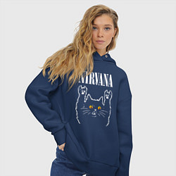 Толстовка оверсайз женская Nirvana rock cat, цвет: тёмно-синий — фото 2