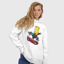 Толстовка оверсайз женская Барт Симпсон - крутой скейтбордист, цвет: белый — фото 2