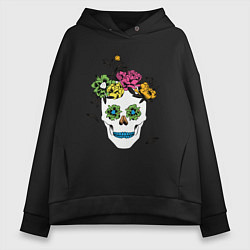 Толстовка оверсайз женская Sugar skull, цвет: черный