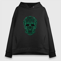 Толстовка оверсайз женская Skull in a microprocessor, цвет: черный